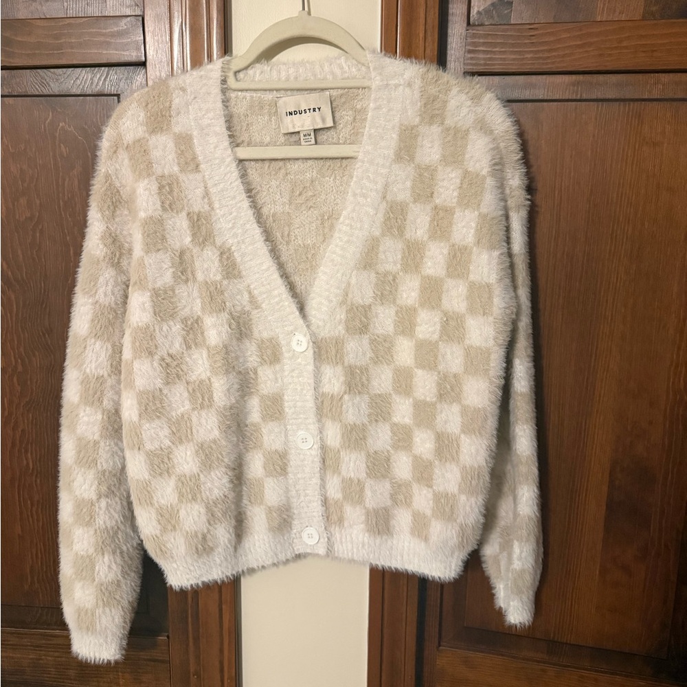 Indotex Women's Cream Checkered Cardigan